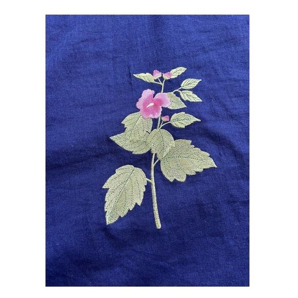 Country Concept Embroidered Midi Dress Plus Size 2X Linen Blend Blue Pink Floral - Picture 5 of 9